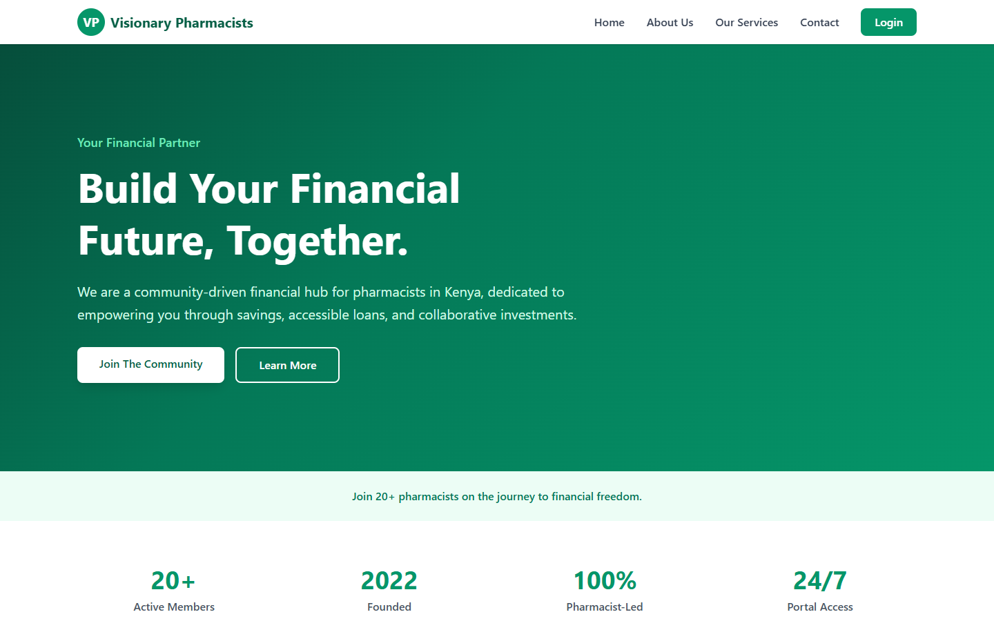 Visionary Pharmacists website screenshot by David Esabwa